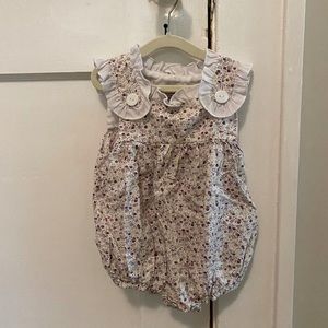 The Smocking Place purple floral bubble with button straps